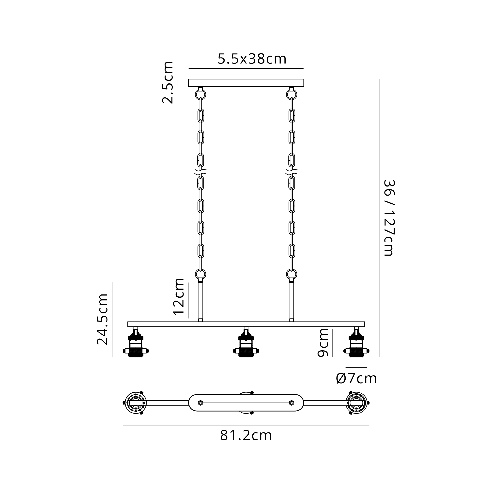 D1024SN  Dreifa Curved Linear Pendant (FRAME ONLY), 3 x E27, Satin Nickel/Black